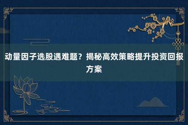 动量因子选股遇难题？揭秘高效策略提升投资回报方案