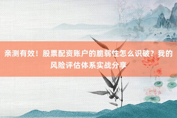 亲测有效！股票配资账户的脆弱性怎么识破？我的风险评估体系实战分享