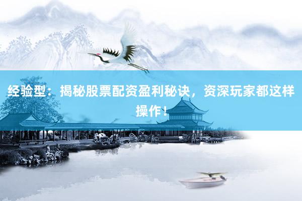 经验型：揭秘股票配资盈利秘诀，资深玩家都这样操作！