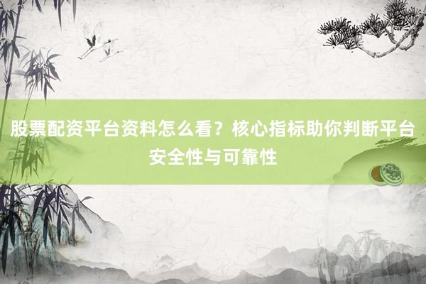 股票配资平台资料怎么看？核心指标助你判断平台安全性与可靠性