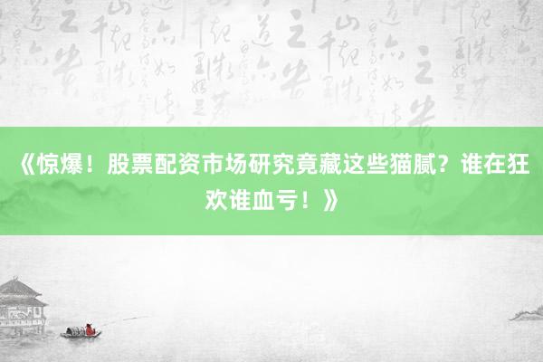 《惊爆！股票配资市场研究竟藏这些猫腻？谁在狂欢谁血亏！》