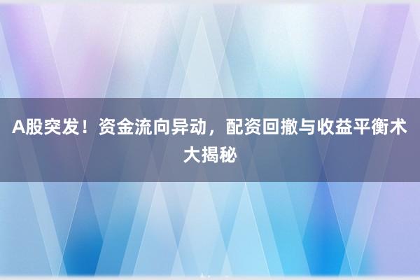 A股突发！资金流向异动，配资回撤与收益平衡术大揭秘