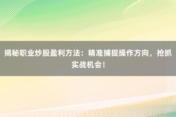 揭秘职业炒股盈利方法：精准捕捉操作方向，抢抓实战机会！