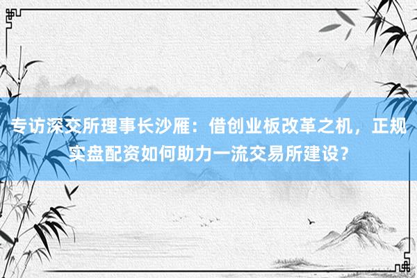 专访深交所理事长沙雁：借创业板改革之机，正规实盘配资如何助力一流交易所建设？