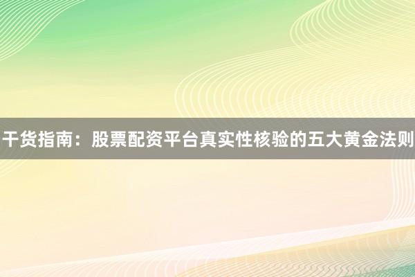 干货指南：股票配资平台真实性核验的五大黄金法则